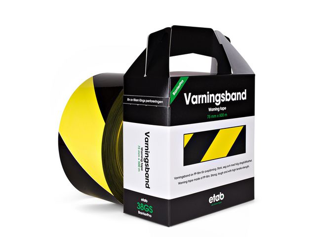 Varningsband 75mmx500m gul/svart