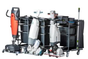 Systemvagnar med plats för städmaskin