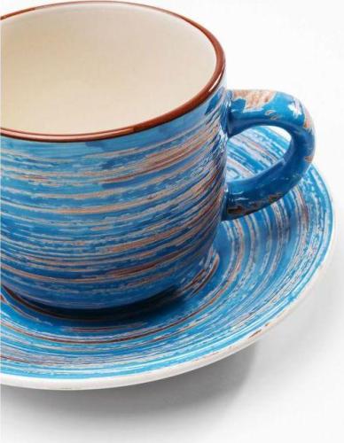 Kaffekopp med fat - Virvel Eddy Blå, 4-pack