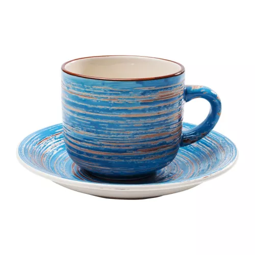 Kaffekopp med fat - Virvel Eddy Blå, 4-pack