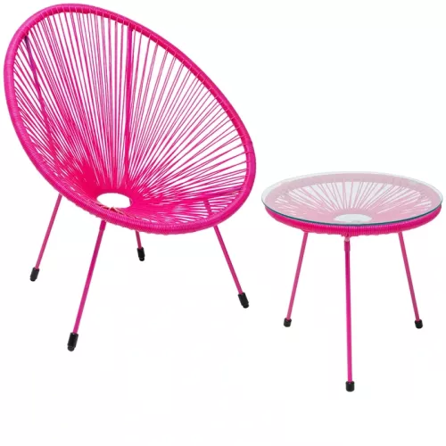 Stol med sidobord Acapulco Mono rosa