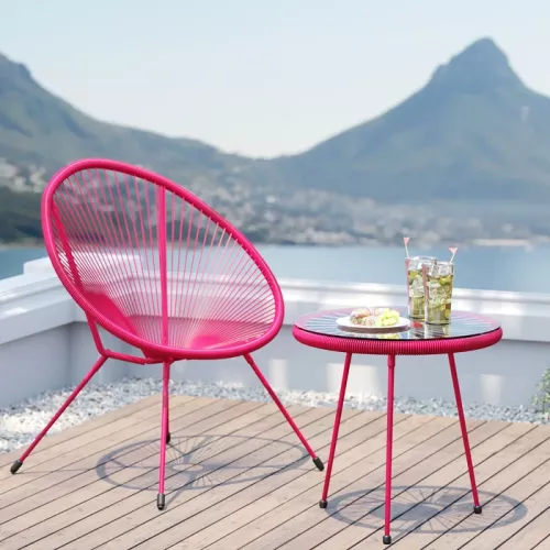 Stol med sidobord Acapulco Mono rosa