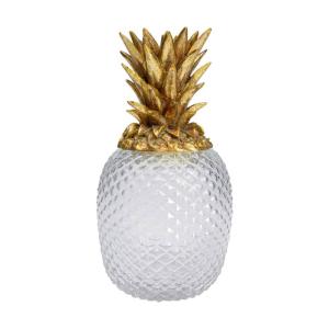 Dekor Ananas Förvaring, Transparent/Guld 31cm