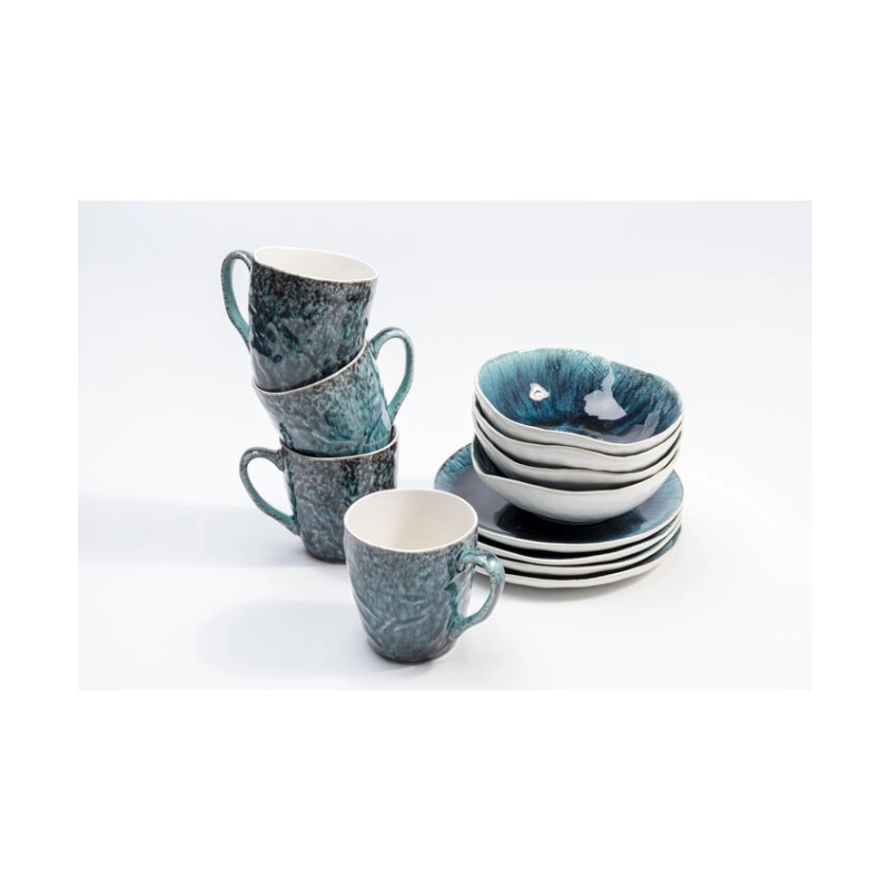 Servis Mustique Keramik Blå, set med 12 delar