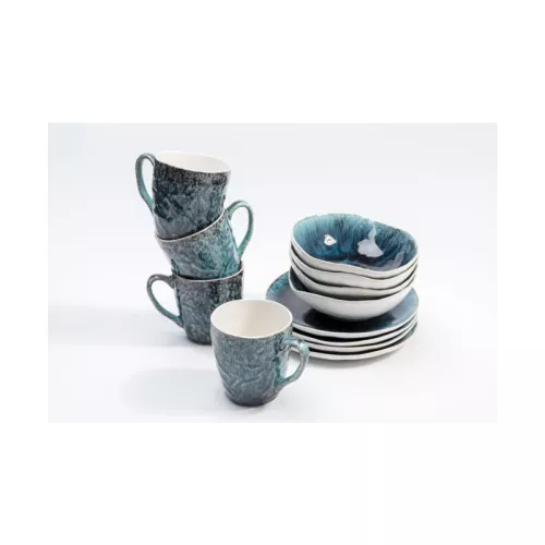 Servis Mustique Keramik Blå, set med 12 delar