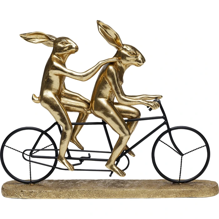 Skulptur kaniner tandemcykel svart/guld 34 cm