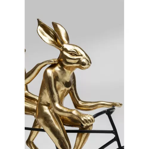 Skulptur kaniner tandemcykel svart/guld 34 cm