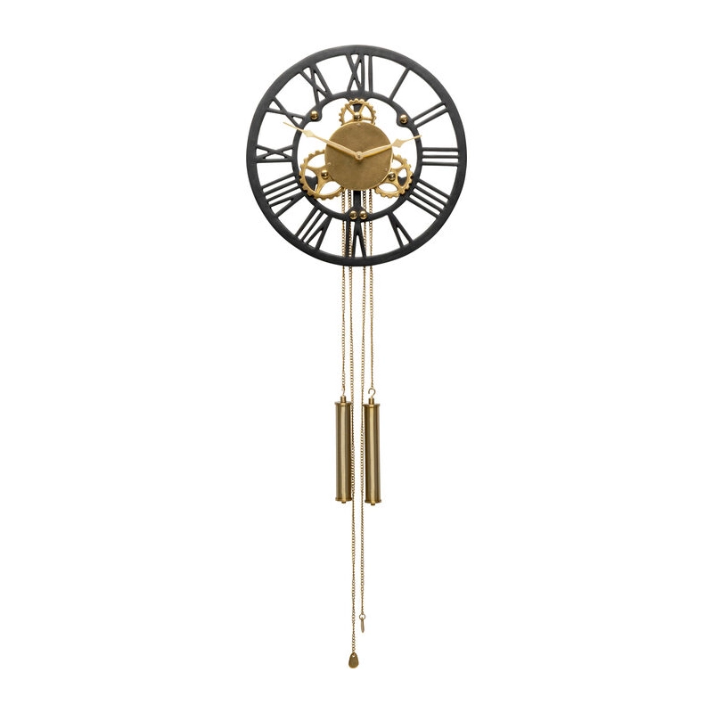 Väggklocka Mekanisk - Svart/Mässing, 124x46cm