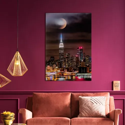 Glastavla Natthimmel Stad - Röd 120x80cm