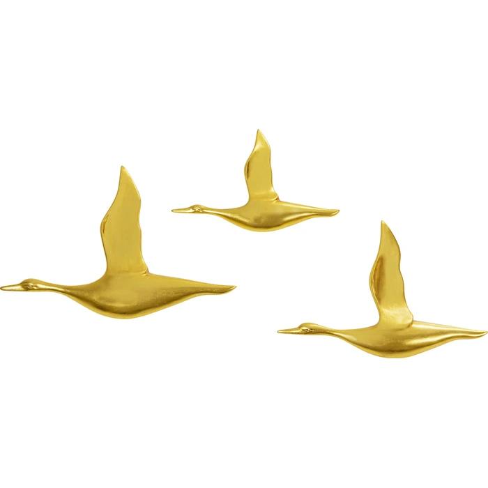 Väggdekor Flying Ducks guld, 3 delar