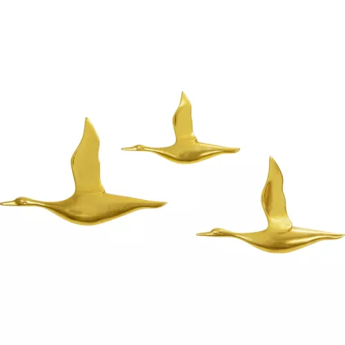 Väggdekor Flying Ducks guld, 3 delar
