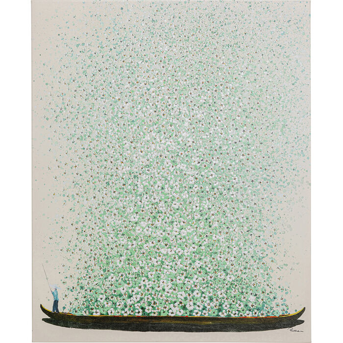 Tavla Blomster Båt - Grön, 80x100cm