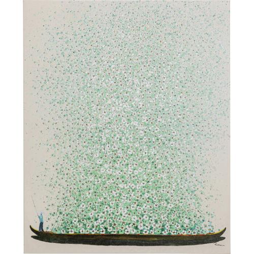 Tavla Blomster Båt - Grön, 80x100cm