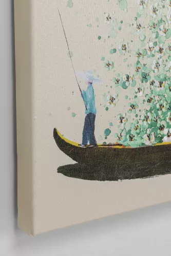 Tavla Blomster Båt - Grön, 80x100cm