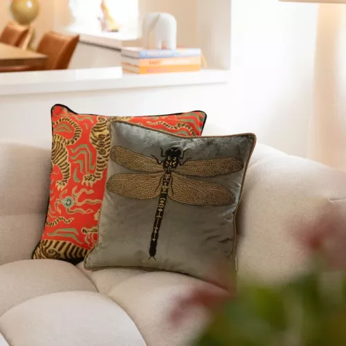 Prydnadskudde Glitter Dragonfly - Trollslända, Brun, 40x40cm