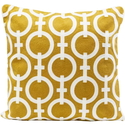 Prydnadskudde 50x50 cm med cirkelmönster i gult/vitt – mjuk, grafisk och lätt att förnya med.