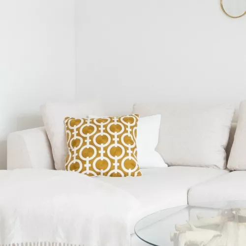 Prydnadskudde broderad gul/vit 50x50 cm