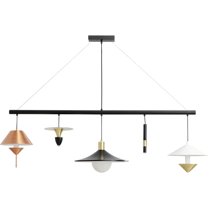 Taklampa Cappelli flerfärgad, 155 cm, Vit/Svart/Guld, mått 150 x 154.5 x 35 cm, sedd framifrån