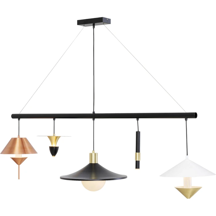 Taklampa Cappelli flerfärgad, 155 cm, Vit/Svart/Guld, mått 150 x 154.5 x 35 cm, sedd framifrån