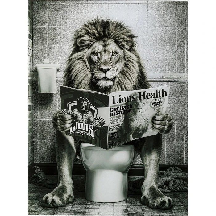 Glastavla Bath Lion svart-vit 60×80 cm