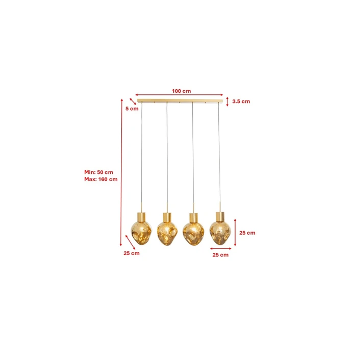 Taklampa Supernova Amber, 120 cm, Guld, mått 160 x 110 x 25 cm, med fokus på konstruktion och utförande