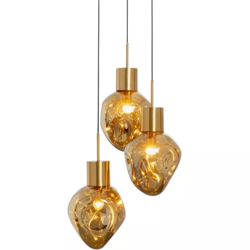 Taklampa Supernova guld, 3 skärmar Ø45 cm, mått 160 x 45 x 45 cm, i huvudvy