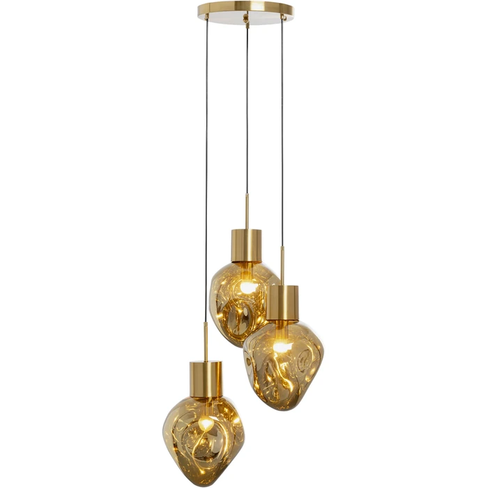 Taklampa Supernova guld, 3 skärmar Ø45 cm, mått 160 x 45 x 45 cm, framifrån