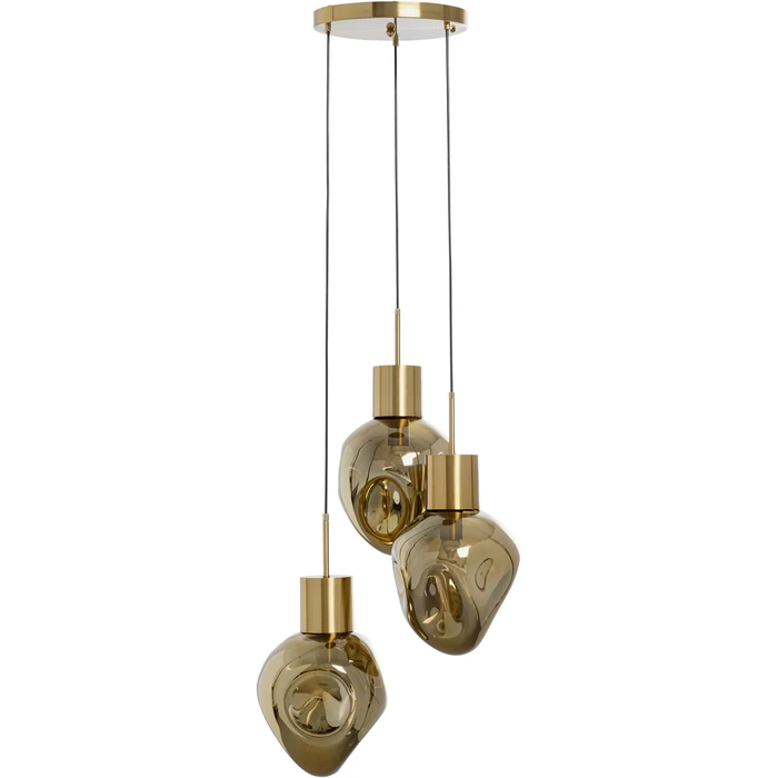 Taklampa Supernova guld, 3 skärmar Ø45 cm, mått 160 x 45 x 45 cm, bakifrån