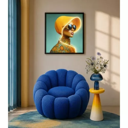 LED-tavla Sun Hat Woman gul, 80 x 80 cm