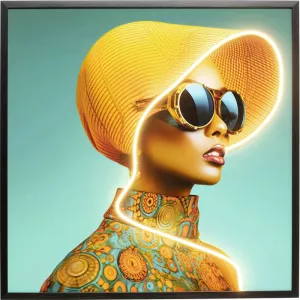 LED-tavla Sun Hat Woman gul, 80 x 80 cm
