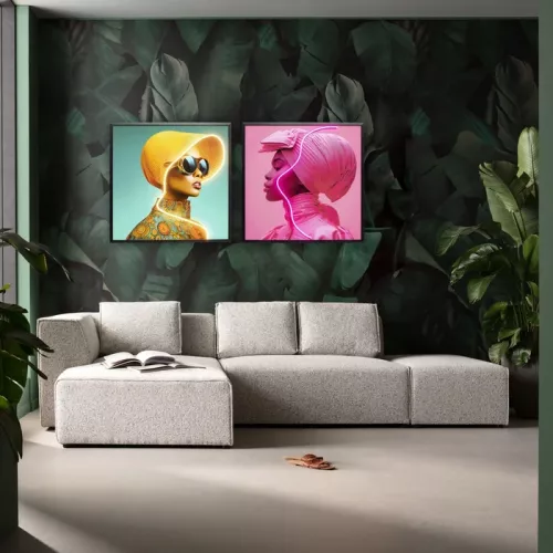 LED-tavla Pink Woman rosa, 80 x 80 cm