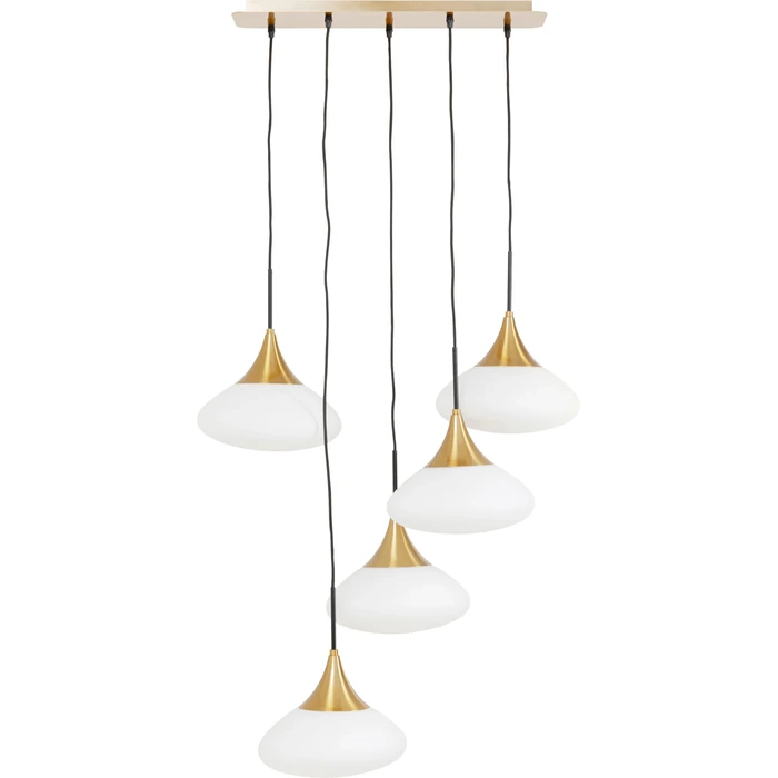 Taklampa Gocce guld/svart, 140 cm, Vit/Guld, mått 140 x 60 x 18 cm, sedd framifrån