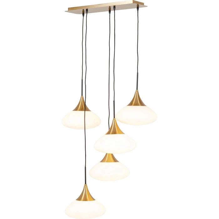 Taklampa Gocce guld/svart, 140 cm, Vit/Guld, mått 140 x 60 x 18 cm, sedd framifrån