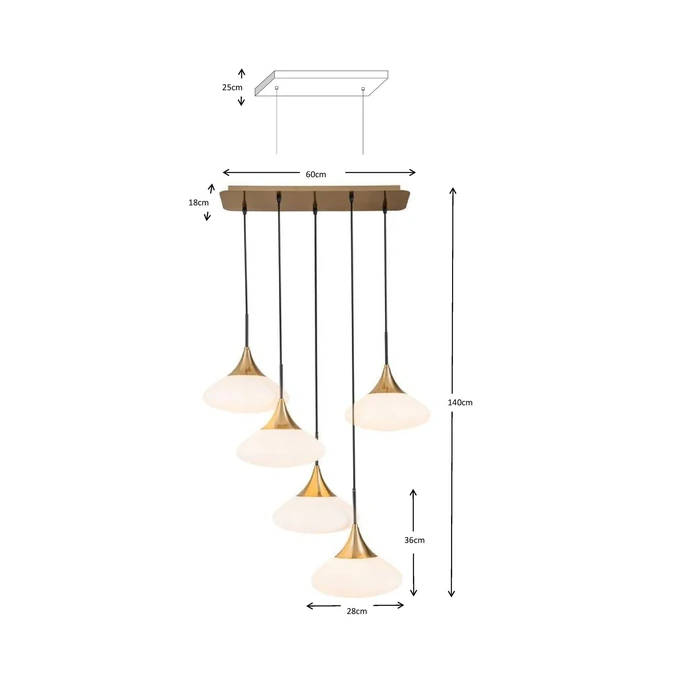 Taklampa Gocce guld/svart, 140 cm, Vit/Guld, mått 140 x 60 x 18 cm, med fokus på konstruktion och utförande