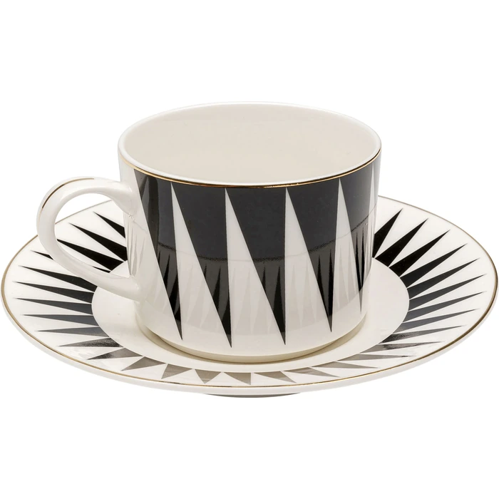 Kaffekopp Harlequin med fat svartvit