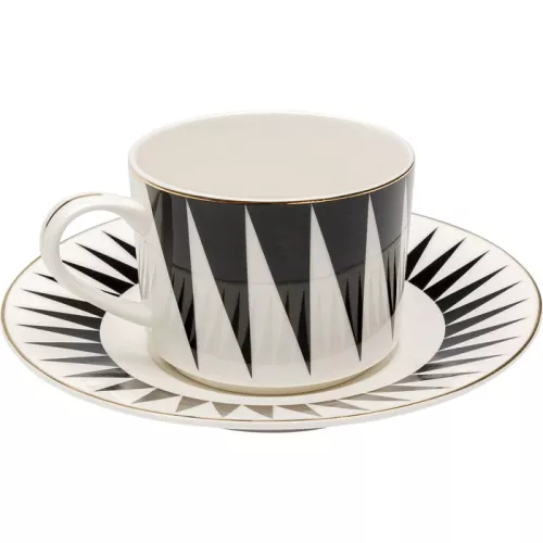 Kaffekopp Harlequin med fat svartvit