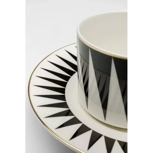 Kaffekopp Harlequin med fat svartvit