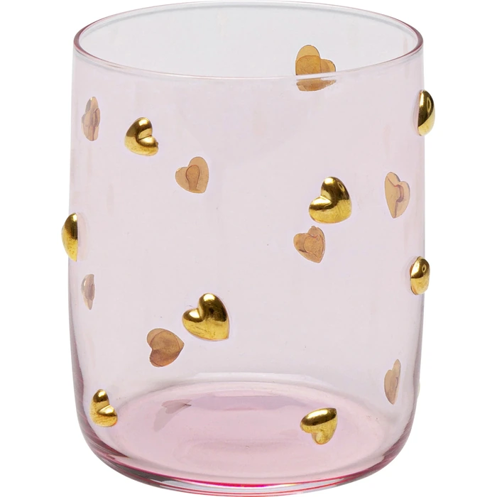 Vattenglas Party Hearts rosa guld 9 cm