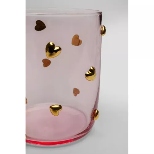 Vattenglas Party Hearts rosa guld 9 cm
