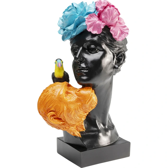 Dekorationsfigur Jungle Lady 40 cm, Svart/Flerfärgad, mått 40 x 26.5 x 18 cm, sedd framifrån