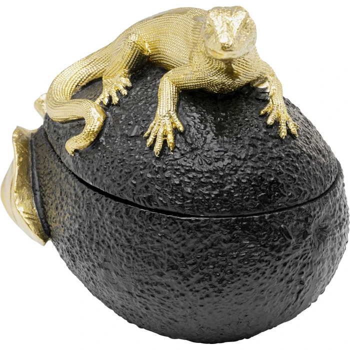 Dekorskrin Avocado Lizard svart 15 cm, Svart/Guld, mått 15 x 16.5 x 11 cm, sedd framifrån