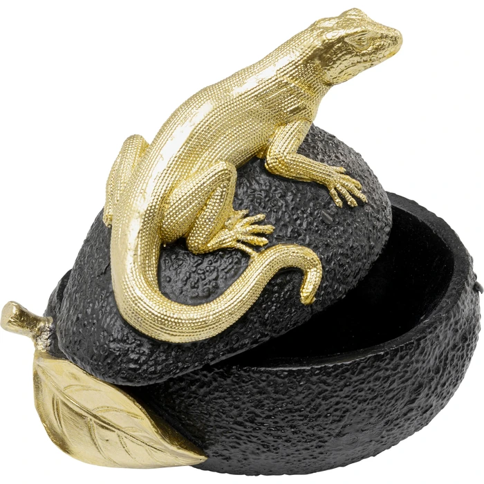 Dekorskrin Avocado Lizard svart 15 cm, Svart/Guld, mått 15 x 16.5 x 11 cm, sedd från sidan