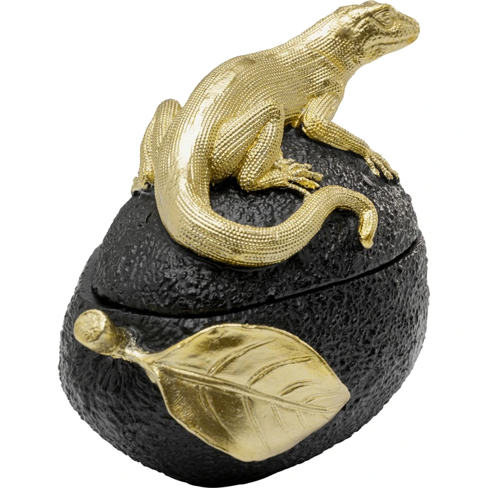 Dekorskrin Avocado Lizard svart 15 cm, Svart/Guld, mått 15 x 16.5 x 11 cm, sedd bakifrån