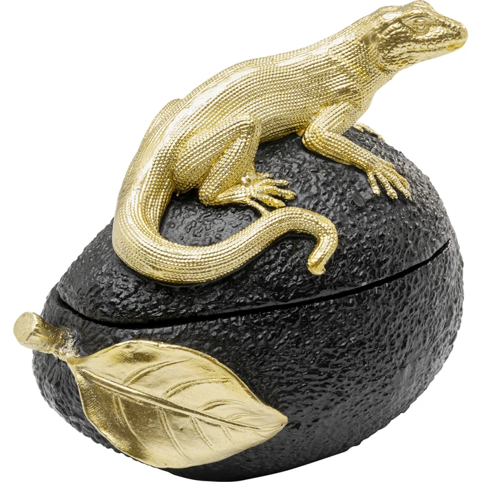Dekorskrin Avocado Lizard svart 15 cm, Svart/Guld, mått 15 x 16.5 x 11 cm, sedd ovanifrån