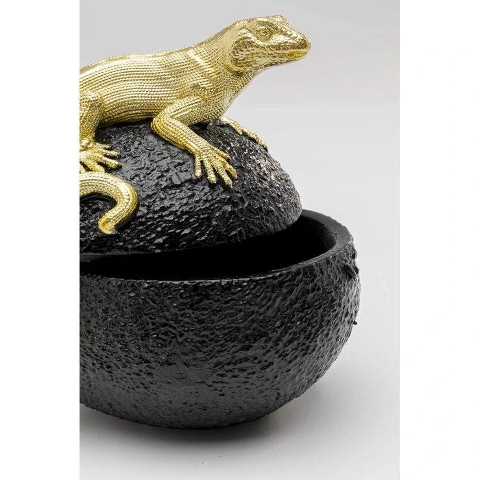 Dekorskrin Avocado Lizard svart 15 cm, Svart/Guld, mått 15 x 16.5 x 11 cm, med fokus på material och ytstruktur