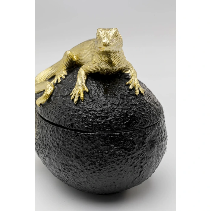 Dekorskrin Avocado Lizard svart 15 cm, Svart/Guld, mått 15 x 16.5 x 11 cm, sedd framifrån