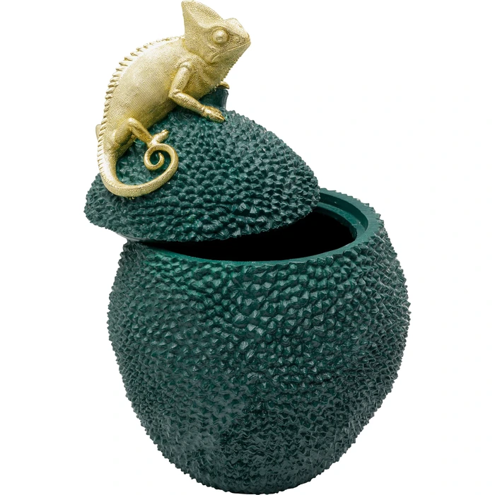 Dekorskrin Jackfruit Chameleon grön 41 cm, Grön/Guld, mått 41 x 26 x 27 cm, sedd från sidan