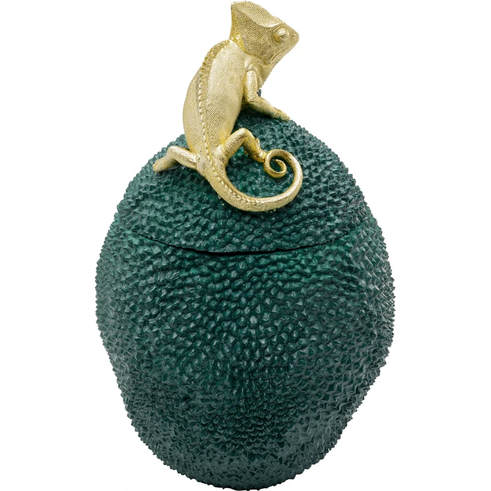 Dekorskrin Jackfruit Chameleon grön 41 cm, Grön/Guld, mått 41 x 26 x 27 cm, sedd bakifrån