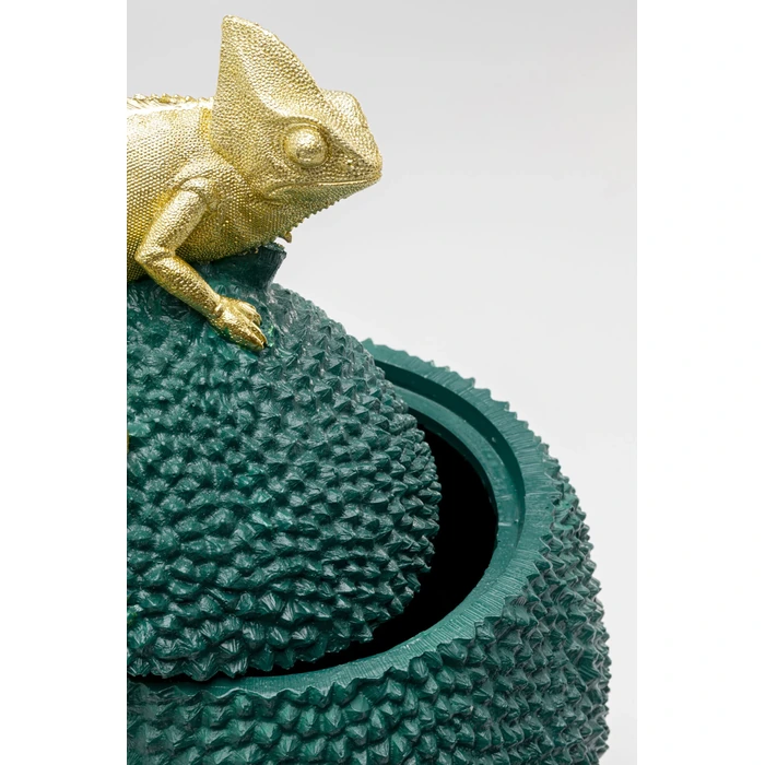 Dekorskrin Jackfruit Chameleon grön 41 cm, Grön/Guld, mått 41 x 26 x 27 cm, sedd från vänster sida
