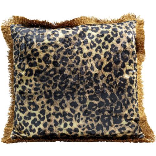 Prydnadskudde leopard med frans 55×55 cm
